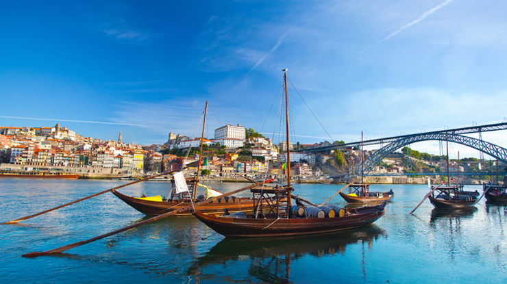 Boat on a river in the city Porto