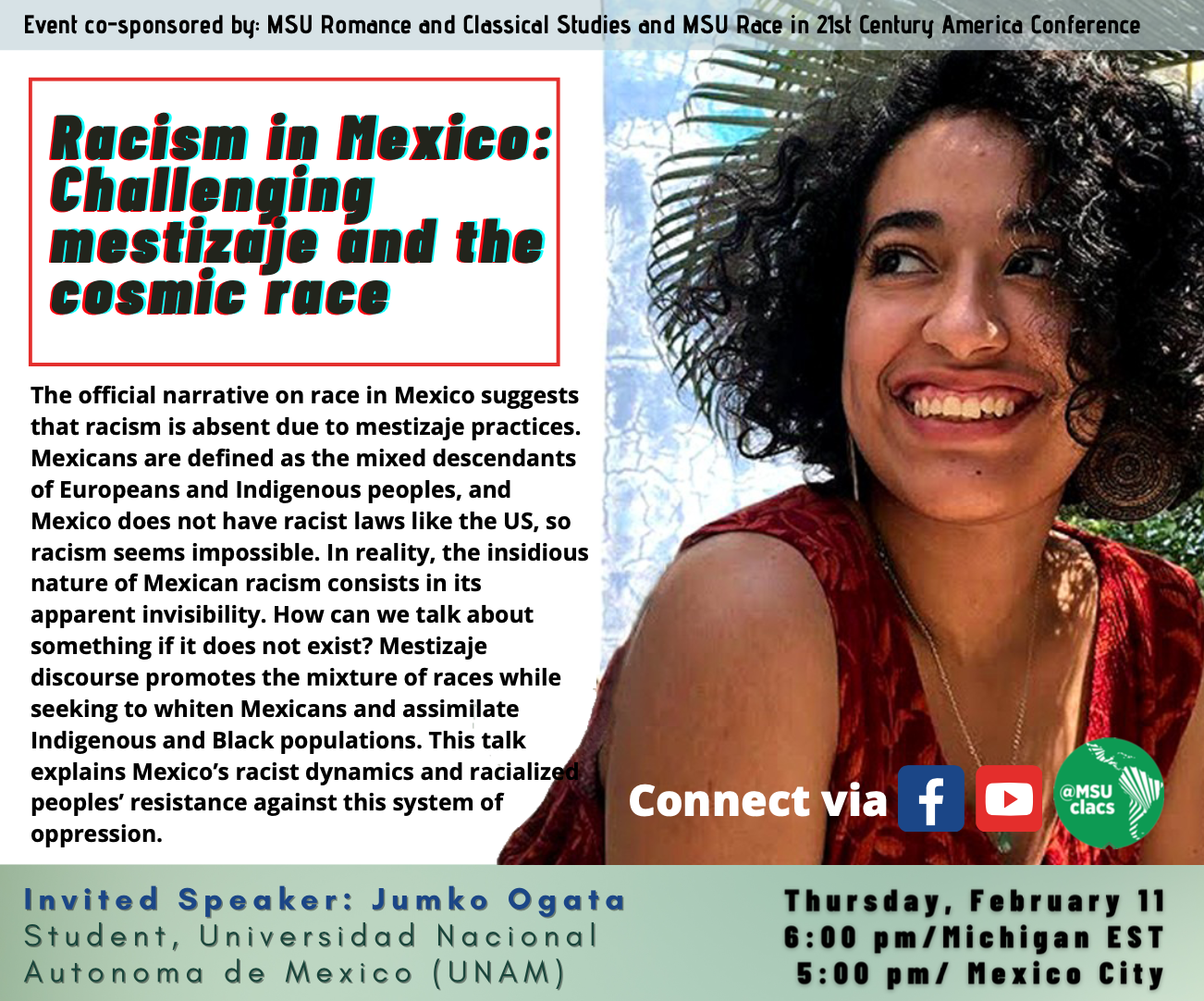 Read more about the article EVENT: “Racism in Mexico: Challenging mestizaje and the cosmic race” co-sponsored by RCS and MSU Race in 21st Century America Conference