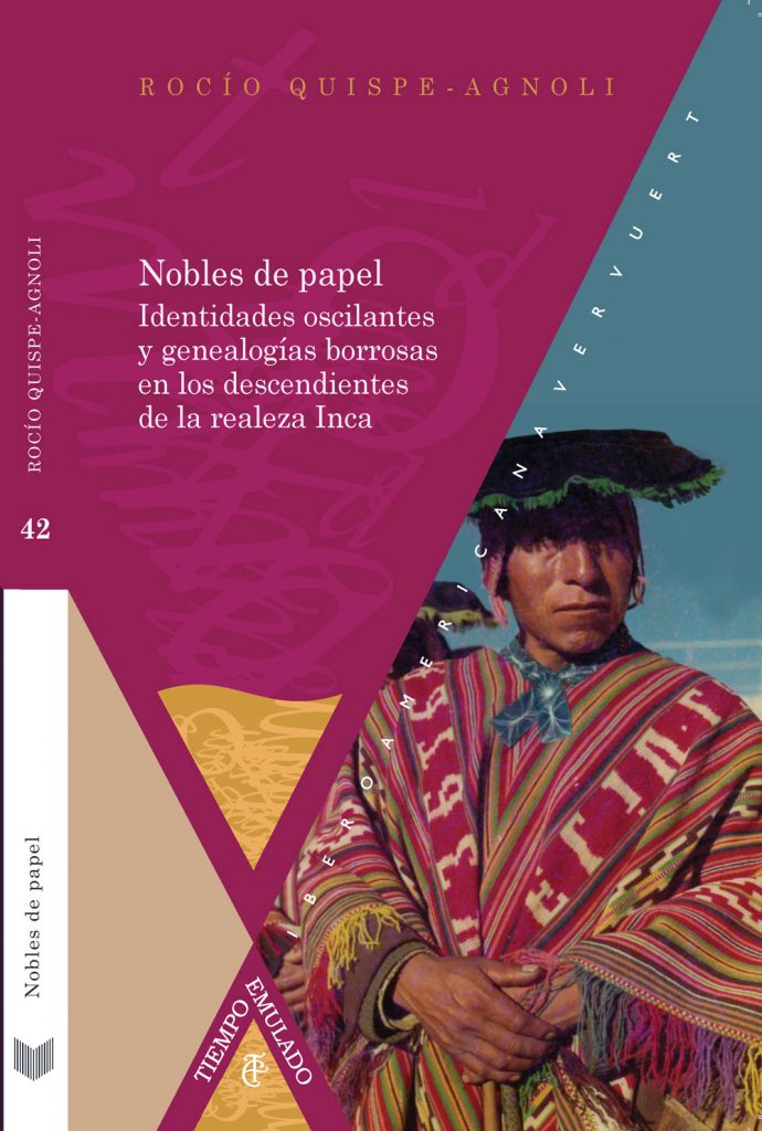 book cover with painting of person in woven detailed blanket