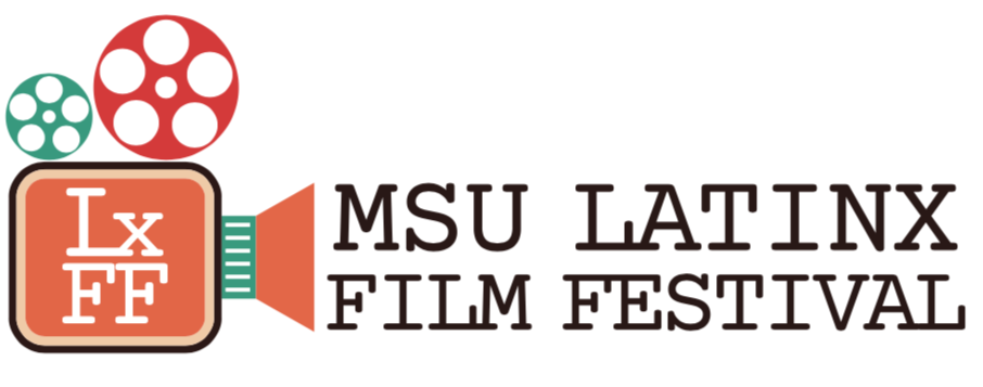 a graphic of a video camera with MSU Latinx Film Festival coming out of it 