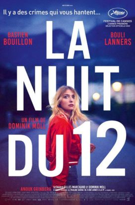 A film poster featuring a woman in a red coat walking at night under streetlights. The title "La Nuit du 12" is displayed in bold white letters, with film festival awards, including Cannes, listed above.